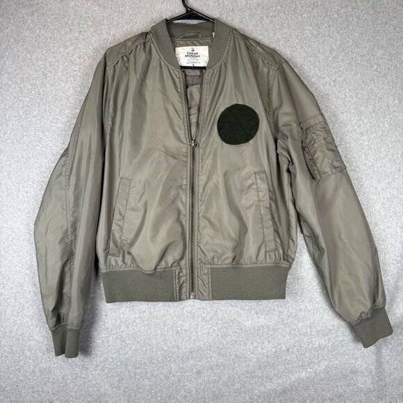 Cheap Monday Mens Size Small Rank Patch Full Zip Front Bomber Jacket Green - Picture 1 of 10